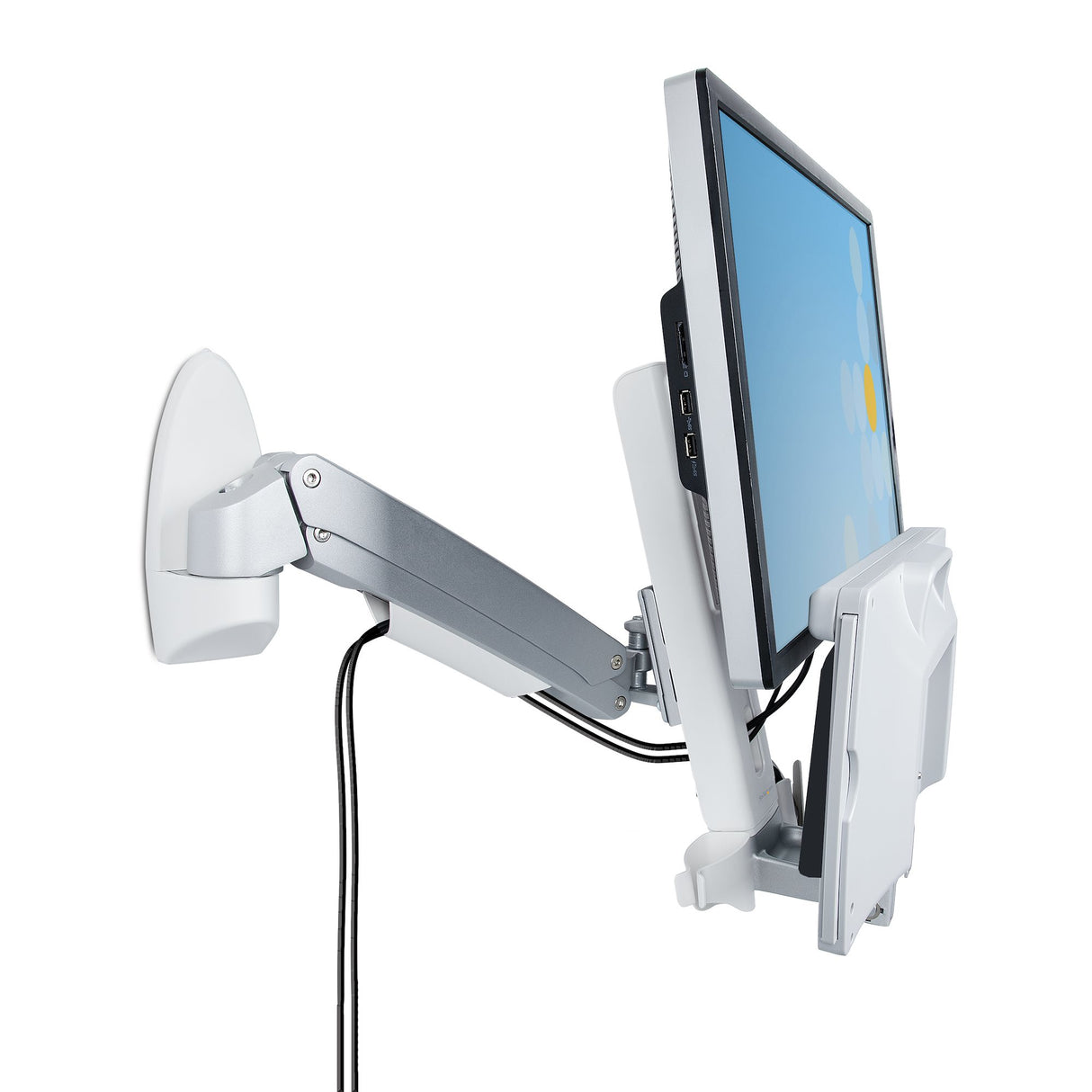 StarTech.com Wall Mount Workstation, Full Motion Sit Stand Desk w/ Height Adjustable VESA Monitor Arm & Keyboard Tray, Ergonomic Wall Mounted Computer Workstation, Single 27"/34" Display - TAA