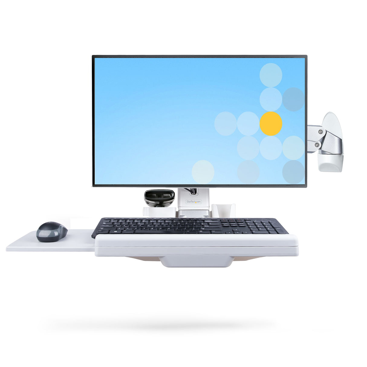 StarTech.com Wall Mount Workstation, Full Motion Sit Stand Desk w/ Height Adjustable VESA Monitor Arm & Keyboard Tray, Ergonomic Wall Mounted Computer Workstation, Single 27"/34" Display - TAA