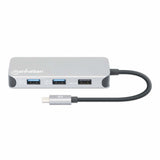 Manhattan USB-C Dock/Hub with Card Reader, Ports (x6): Ethernet, HDMI, USB-A (x3) and USB-C, With Power Delivery (100W) to USB-C Port (Note additional USB-C wall charger and USB-C cable needed), Universal for all devices, Cable 15cm, Aluminium...