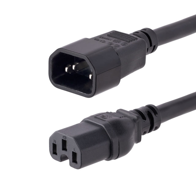 StarTech.com 10ft (3m) Heavy Duty Extension Cord, C14 to C15 Extension Cord, 15A 125V, 14AWG, Heavy Gauge Power Extension Cable, Heavy Duty AC Power Cord