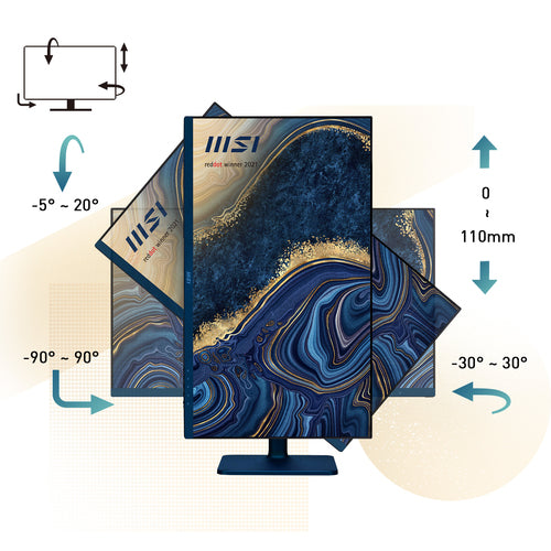 MSI Modern MD272QP Ultramarine 27 Inch Monitor with Adjustable Stand, WQHD (2560 x 1440), 75Hz, IPS, 4ms, HDMI, DisplayPort, USB Type-C, Built-in USB Hub, Built-in Speakers, Anti-Glare, Anti-Flicker, Less Blue light, TÜV Certified, VESA, Ultramarine