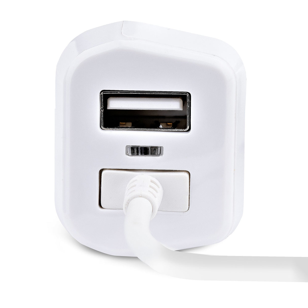StarTech.com Lightning Car Charger with Coiled Cable, 1m Coiled Lightning Cable, 12W, White, 2 Port USB Car Charger Adapter for Phones and Tablets, Dual Device In Car iPhone Charger