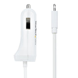 StarTech.com Lightning Car Charger with Coiled Cable, 1m Coiled Lightning Cable, 12W, White, 2 Port USB Car Charger Adapter for Phones and Tablets, Dual Device In Car iPhone Charger