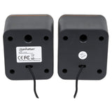 Manhattan 2600 Series Speaker System, Small Size, Big Sound, Two Speakers, Stereo, USB power, Output: 2x 3W, 3.5mm plug for sound, In-Line volume control, Cable 0.9m, Black, Three Year Warranty