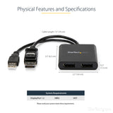 StarTech.com 2-Port Multi Monitor Adapter - DisplayPort 1.2 MST Hub - Dual 4K 30Hz or 1080p - USB Bus Powered - Video Splitter for Extended Desktop Mode on Windows PCs Only - DP to 2x DP