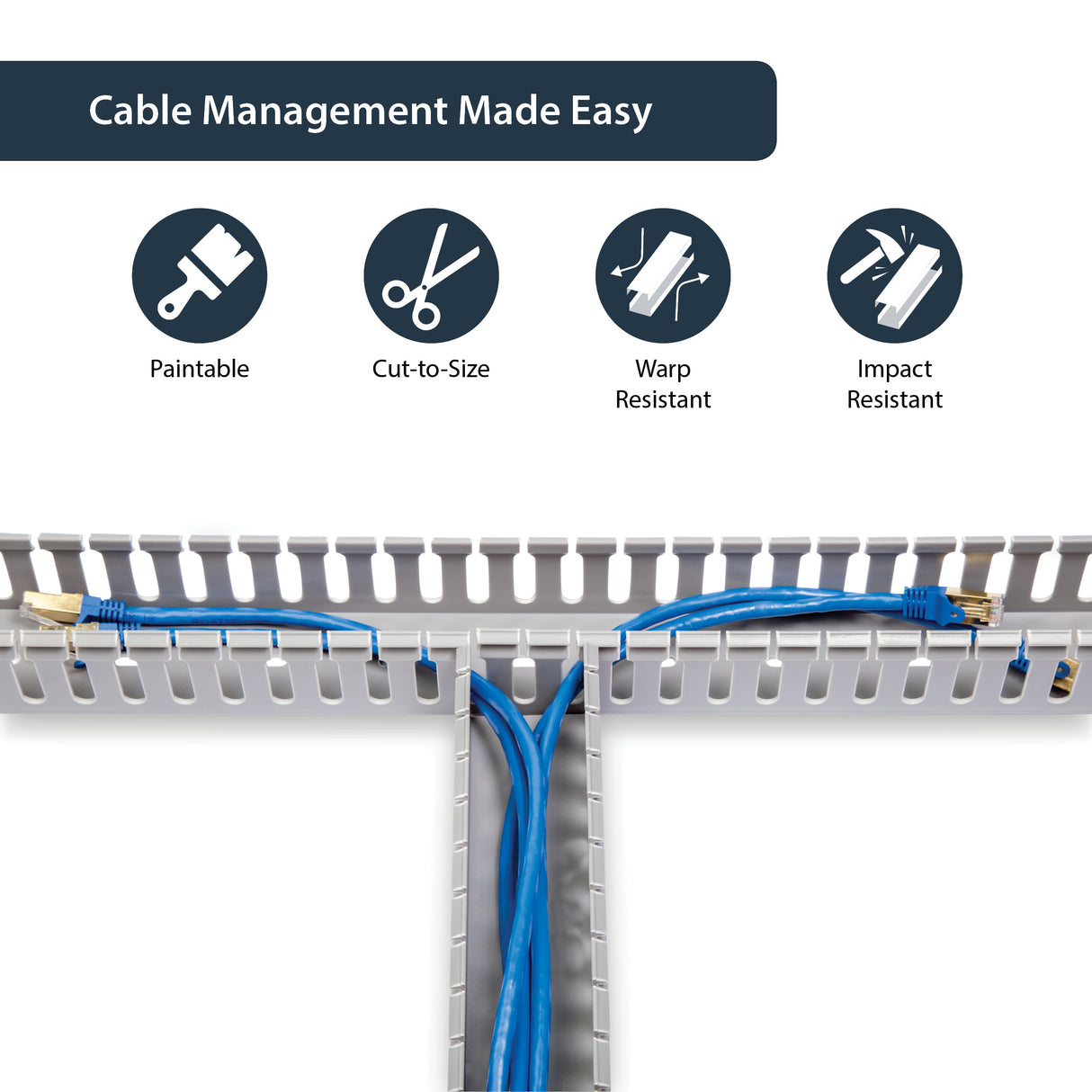 StarTech.com 2x2in Open Slot Wiring Cable Raceway Duct with Cover, Server Rack Cable Management, Cable Cover Duct, Cord Hider / Organizer, PVC Cable Manager - TAA Compliant
