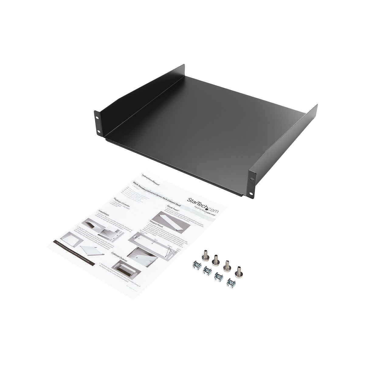 StarTech.com 2U Server Rack Shelf - Universal Rack Mount Cantilever Shelf for 19" Network Equipment Rack & Cabinet - Heavy Duty Steel - Weight Capacity 44lb/20kg - 16" Deep Tray