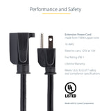 StarTech.com 1ft (30cm) Short Extension Cord, NEMA 5-15R to NEMA 5-15P Black Extension Cord, 13A 125V, 16AWG, Outlet Extension Power Cable, NEMA 5-15R to NEMA 5-15P AC Computer Power Cord - UL Listed