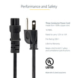 StarTech.com 6ft (1.8m) Laptop Power Cord, NEMA 5-15P to C5 (Clover Leaf), 10A 125V, 18AWG, Laptop Replacement Cord, Printer Power Cable, Laptop Charger Cord, Laptop Power Brick Cord - UL Listed