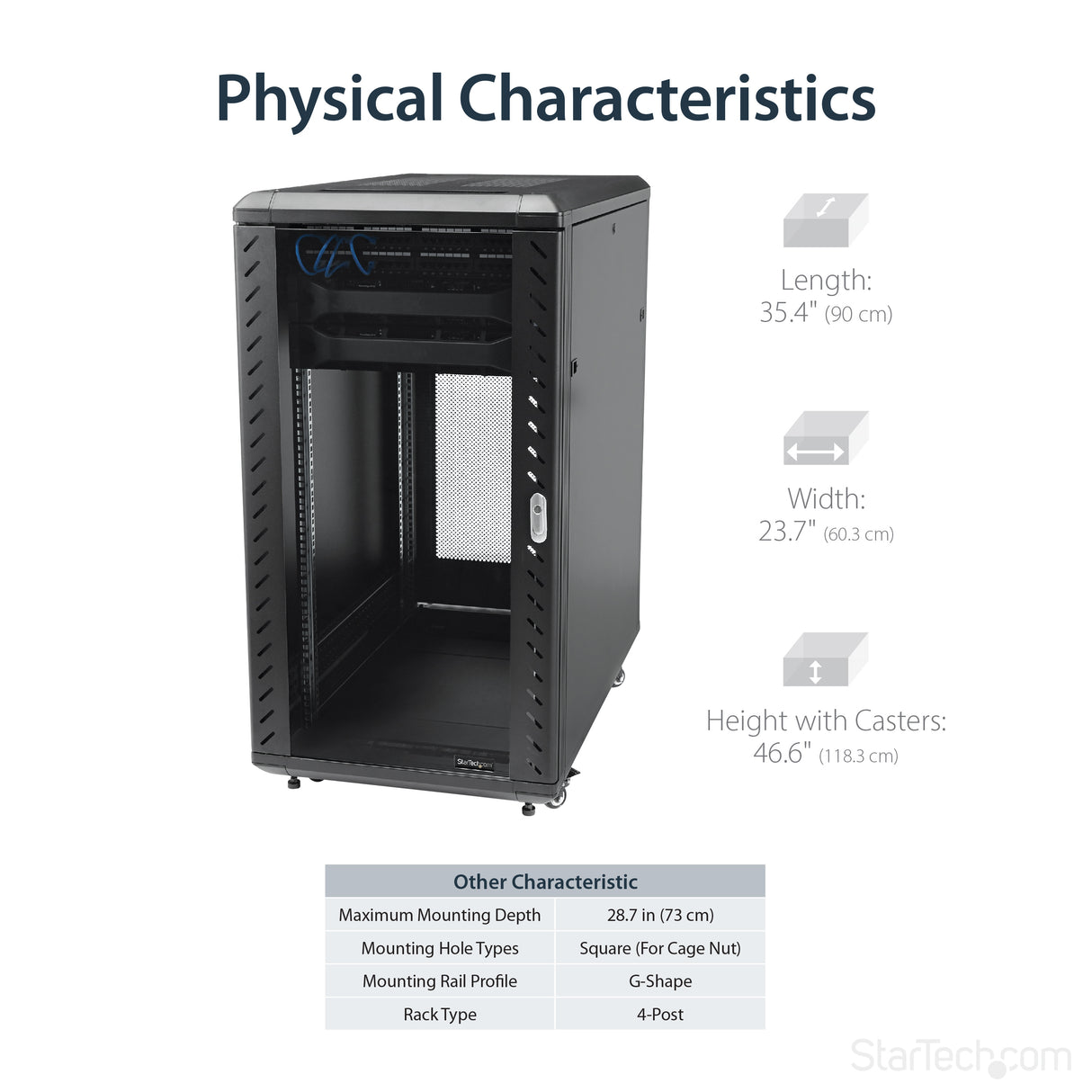 StarTech.com 22U Enterprise-Grade Flat Pack Server Rack Cabinet, 19in Enclosed 4-Post Rack with 29in (75cm) Mounting Depth and 1764lb (800kg) Weight Capacity