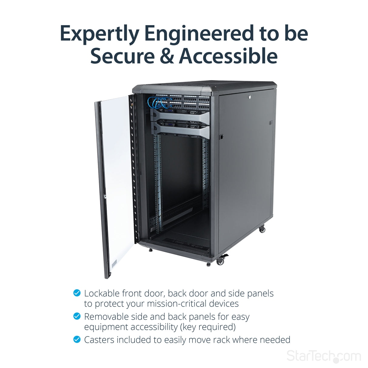 StarTech.com 22U Enterprise-Grade Flat Pack Server Rack Cabinet, 19in Enclosed 4-Post Rack with 29in (75cm) Mounting Depth and 1764lb (800kg) Weight Capacity