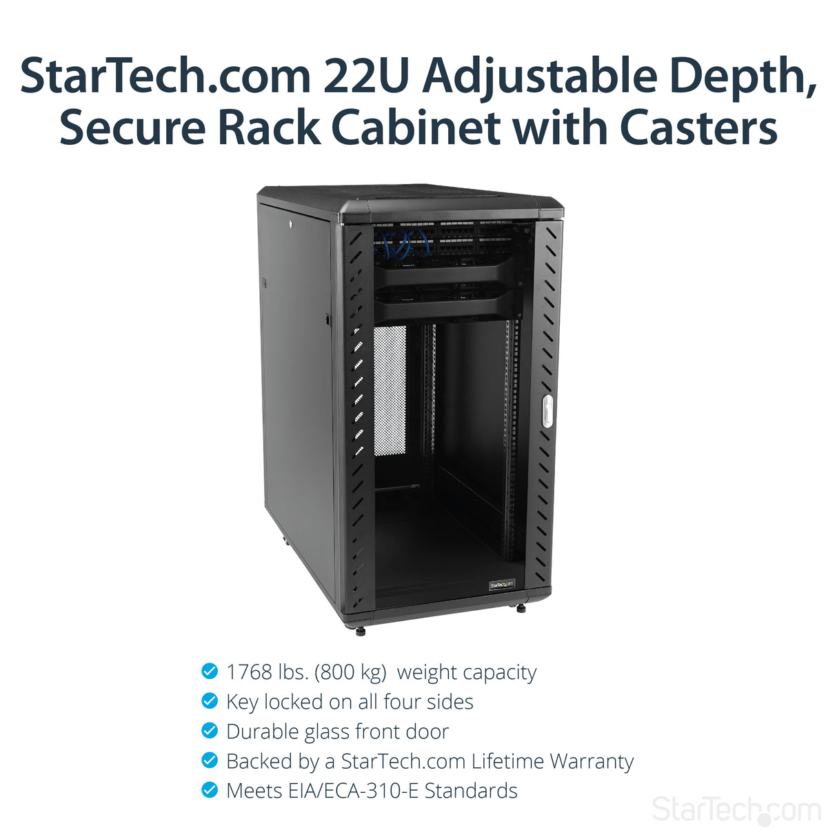 StarTech.com 22U Enterprise-Grade Flat Pack Server Rack Cabinet, 19in Enclosed 4-Post Rack with 29in (75cm) Mounting Depth and 1764lb (800kg) Weight Capacity