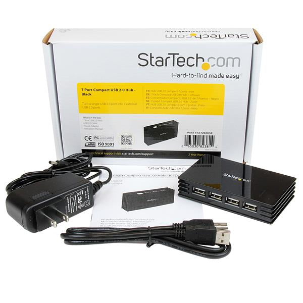 StarTech.com 7 Port Compact Black USB 2.0 Hub - TAA