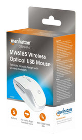 Manhattan USB-A Nano Receiver, Six Buttons with Scroll Wheel, 800/1200/1600 dpi, Wrist-Friendly Contour, White