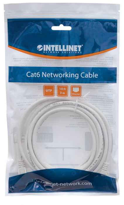 Intellinet Network Patch Cable, Cat6, 2m, White, CCA, U/UTP, PVC, RJ45, Gold Plated Contacts, Snagless, Booted, Lifetime Warranty, Polybag