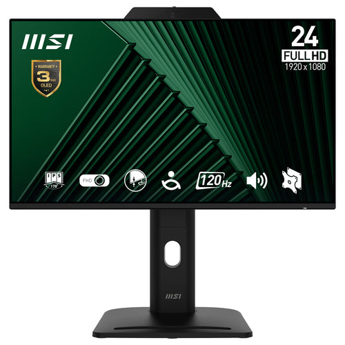 MSI Pro MP242PMG 23.8 Inch Monitor, FHD (1920 x 1080), 120Hz, IPS, 1ms, 1x HDMI 1.4b, 1x DP 1.2a, 1x D-Sub(VGA), 2xUSB 5Gbps Type-A, 1x USB 5Gbps Type-B, Built-in Speakers, Webcam, Anti-Glare, Anti-Flicker, Less Blue light, TÜV Certified, VESA...