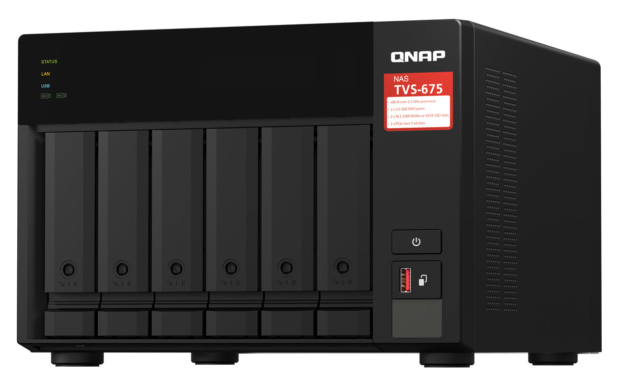 QNAP TVS-675 NAS Tower ZhaoXin KaiXian KX-6000 KX-U6580 8 GB DDR4 0 TB QuTS hero Black