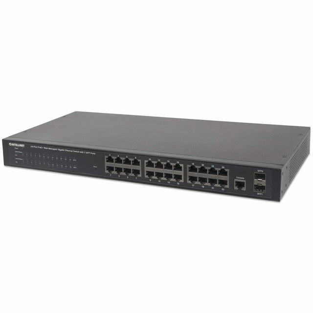 Intellinet 24-Port Gigabit Ethernet PoE+ Web-Managed Switch with 2 SFP Ports, 24 x PoE ports, IEEE 802.3at/af Power over Ethernet (PoE+/PoE), 2 x SFP, Endspan, 19" Rackmount