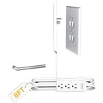 Sleek Socket Ultra-Thin Child Proofing Electrical Outlet Cover w/3 Outlet Power Strip 8FT