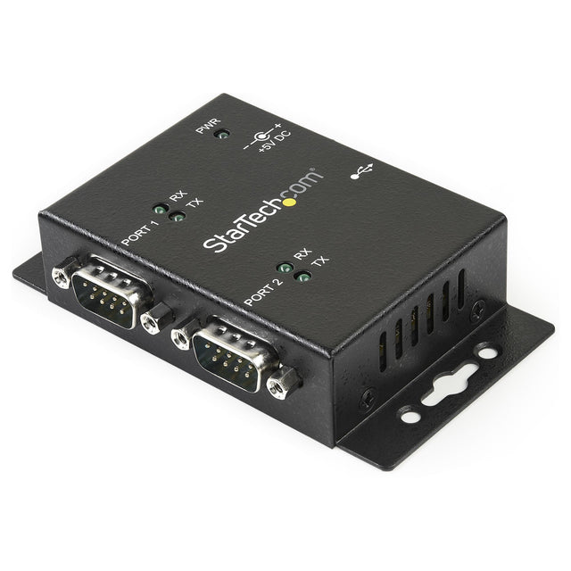 StarTech.com 2 Port Industrial Wall Mountable USB to Serial Adapter Hub with DIN Rail Clips - TAA