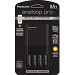 Panasonic Eneloop Charger with 4 AA Pro Rechargeable Batteries + USB Portable Charging
