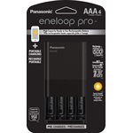 Panasonic Eneloop Charger with 4 AAA Pro Rechargeable Batteries + USB Portable Charging