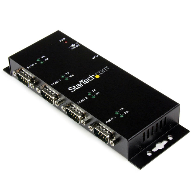StarTech.com 4 Port USB to DB9 RS232 Serial Adapter Hub – Industrial DIN Rail and Wall Mountable - TAA