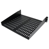 StarTech.com 2U Server Rack Shelf - Universal Vented Rack Mount Cantilever Tray for 19" Network Equipment Rack & Cabinet - Heavy Duty Steel - Weight Capacity 50lb/23kg - 16" Deep Shelf, Black - TAA