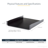 StarTech.com 2U Server Rack Shelf - Universal Rack Mount Cantilever Shelf for 19" Network Equipment Rack & Cabinet - Heavy Duty Steel – Weight Capacity 50lb/23kg - 22" Deep Tray, Black - TAA