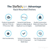 StarTech.com 2U Server Rack Shelf - Universal Rack Mount Cantilever Shelf for 19" Network Equipment Rack & Cabinet - Heavy Duty Steel – Weight Capacity 50lb/23kg - 22" Deep Tray, Black - TAA