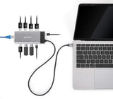 Manhattan USB-C Dock/Hub, Ports (x10): Ethernet, HDMI (x2 8k), USB-A (x5) and USB-C (x2), With Power Delivery (100W) to USB-C Port (Note additional USB-C wall charger and USB-C cable needed), USB 3.2 Gen 2, All Ports can be used at the same time...