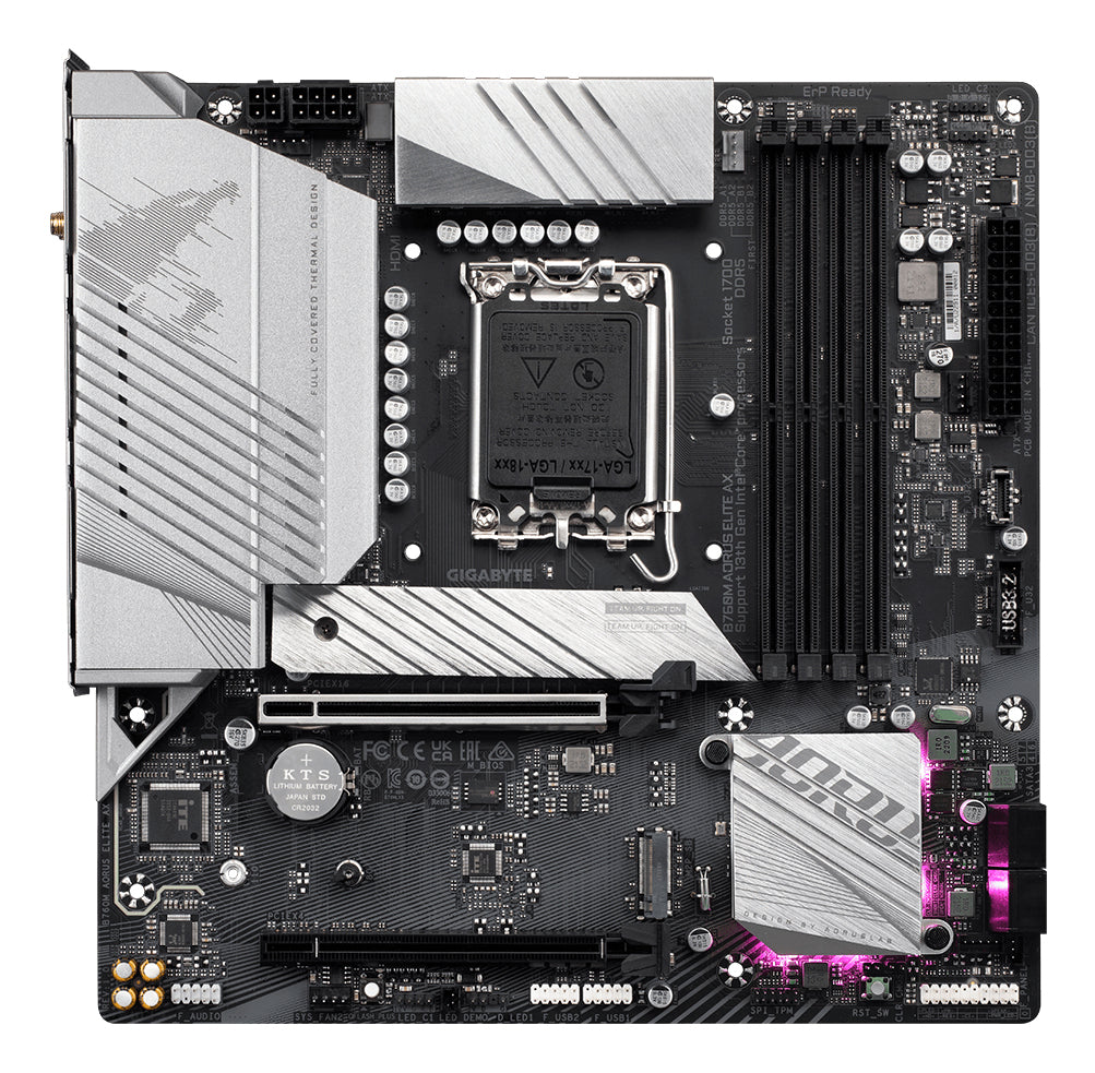 GIGABYTE B760M AORUS ELITE AX Motherboard - Supports Intel Core 14th Gen CPUs, 12*+1+1 Phases Digital VRM, up to 7800MHz DDR5 (OC), 2xPCIe 4.0 M.2, Wi-Fi 6E, 2.5GbE LAN, USB 3.2 Gen 2