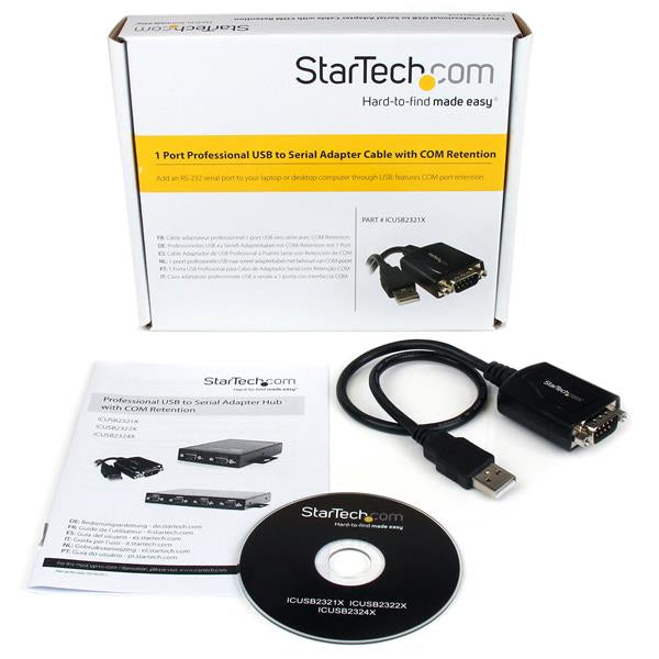 StarTech.com 1ft (30cm) 1-Port Professional USB to Serial Adapter Cable with COM Retention, USB to RS232 Adapter - TAA