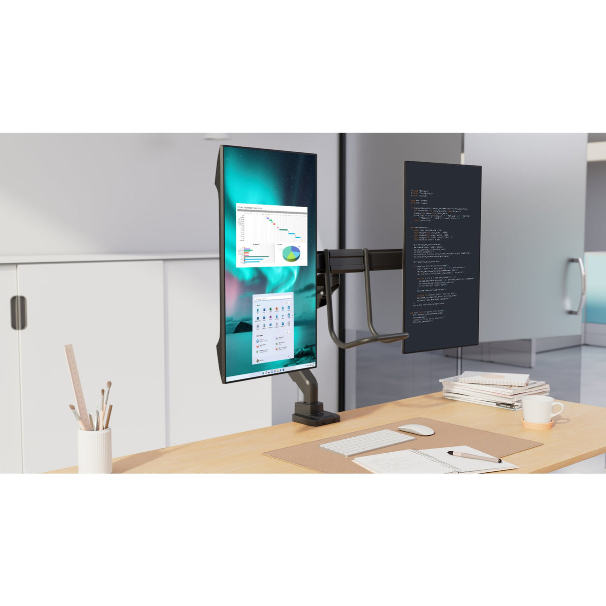 Kensington SmartFit Dual Monitor Arm with Crossbar and Handle