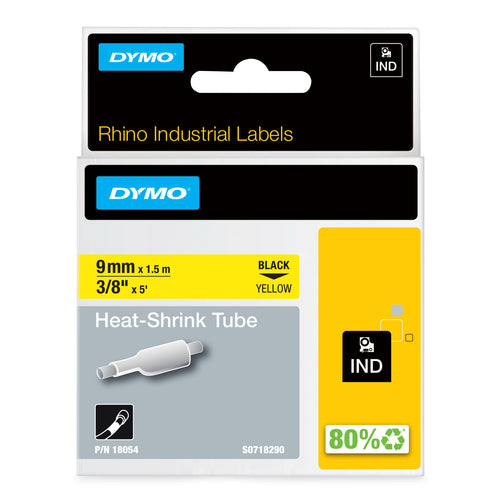 DYMO Rhino Industrial Heat-Shrink Cable Label Tubes | 9 mm x 1.5 m | Black on Yellow | for Rhino Label Makers