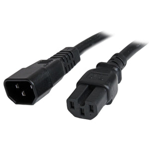 StarTech.com 3ft (1m) Heavy Duty Extension Cord, IEC 320 C14 to IEC 320 C15 Black Extension Cord, 15A 250V, 14AWG, Heavy Gauge Power Extension Cable, IEC 320 C14 to IEC 320 C15 AC Power Cord - UL Listed