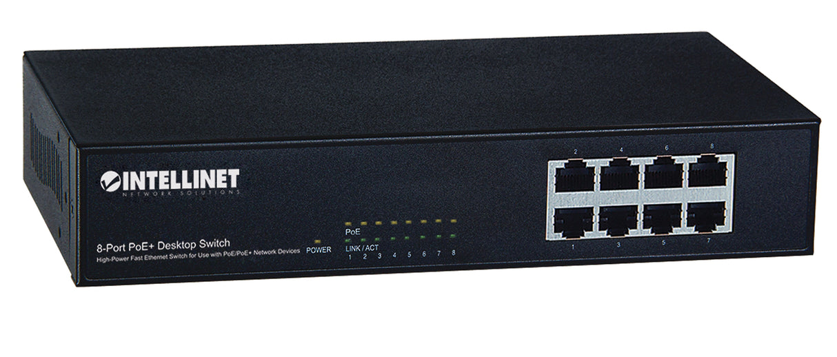 Intellinet 8-Port Fast Ethernet PoE+ Switch, 8 x PoE ports, IEEE 802.3at/af Power-over-Ethernet (PoE+/PoE), Endspan, Desktop, Box