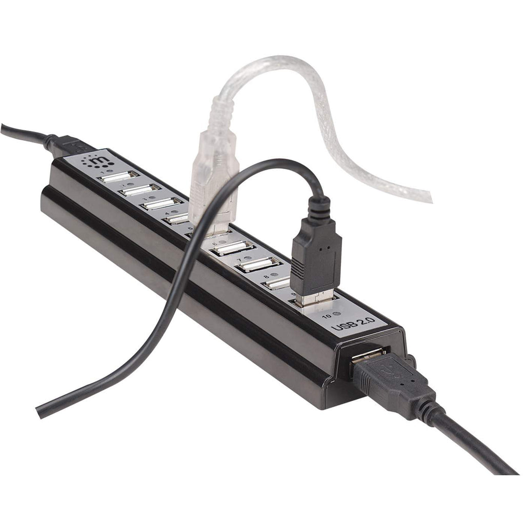 Manhattan USB-A 10-Port Desktop Hub, 10x USB-A Ports, 480 Mbps (USB 2.0), Powered via USB or external power supply (not included) for increased power to connected devices