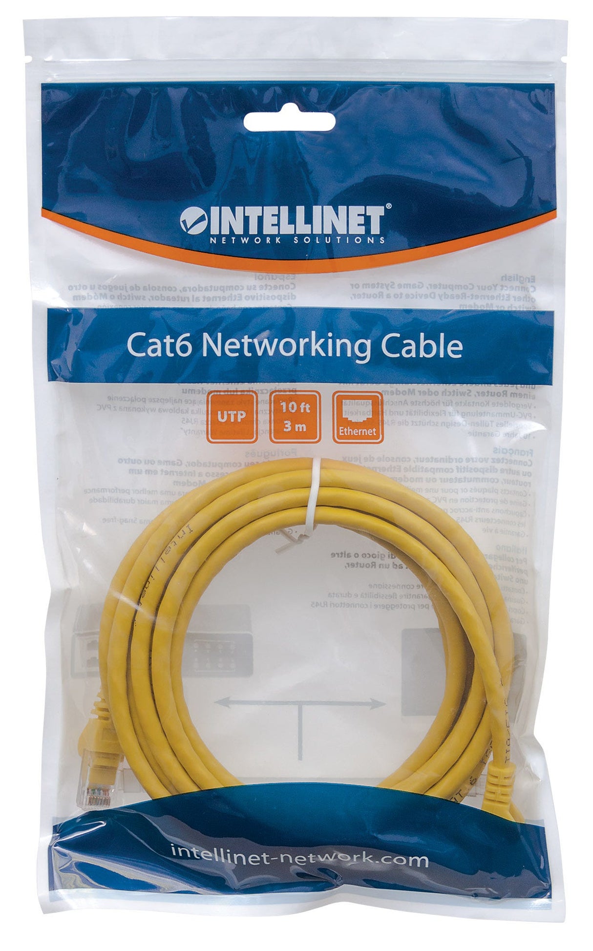 Intellinet Network Patch Cable, Cat6, 1.5m, Yellow, CCA, U/UTP, PVC, RJ45, Gold Plated Contacts, Snagless, Booted, Lifetime Warranty