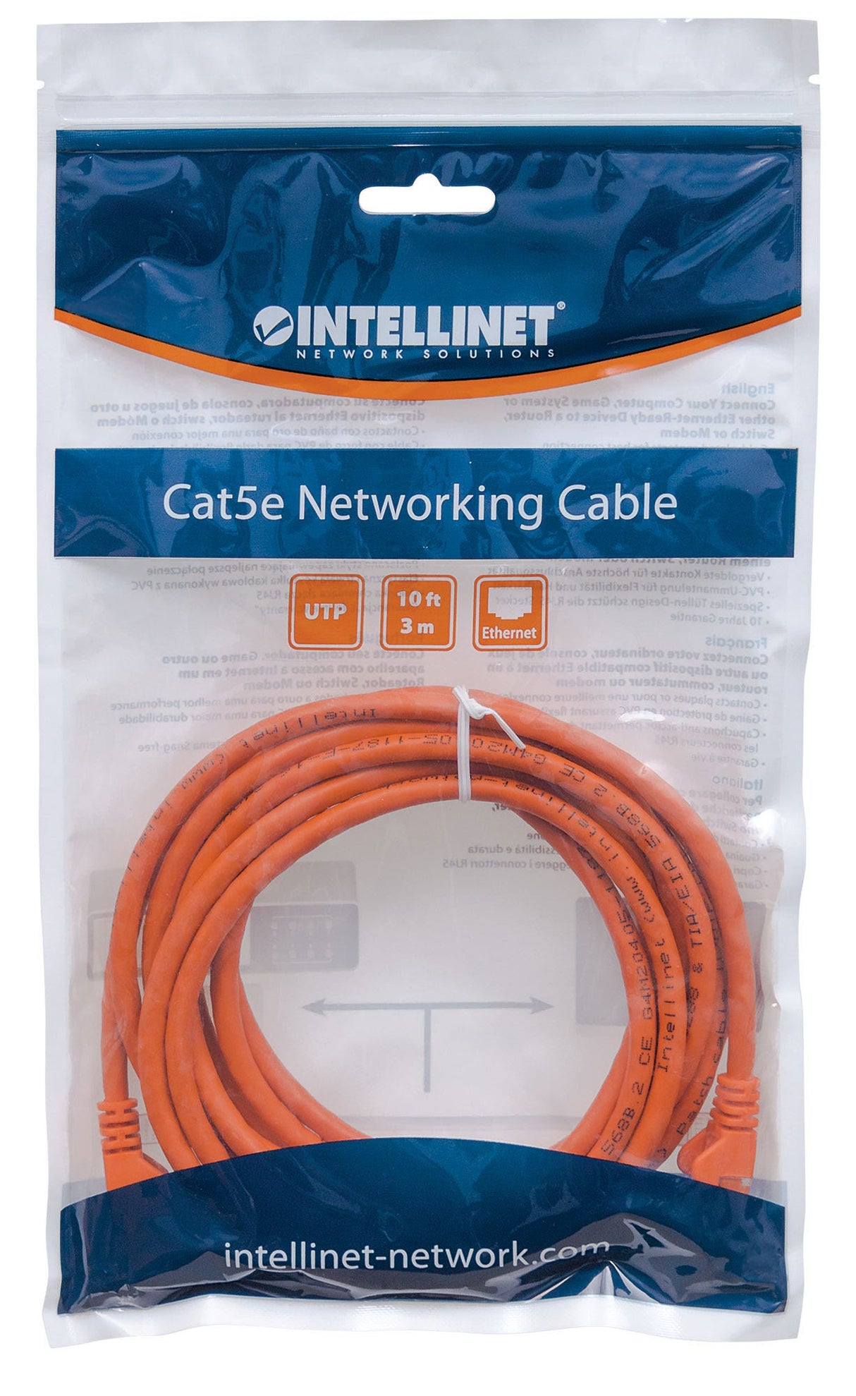 Intellinet Network Patch Cable, Cat6, 7.5m, Orange, CCA, U/UTP, PVC, RJ45, Gold Plated Contacts, Snagless, Booted, Lifetime Warranty, Polybag