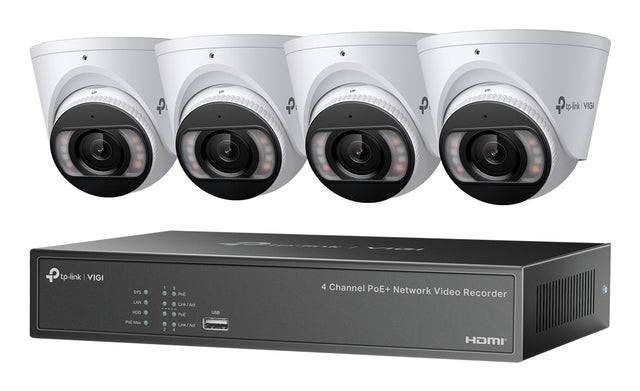 TP-Link KIT 4 VIDEOCAMERE VIGI NK4P-T4425-2T Turret 4MP Full-Color IPC e NVR 4 Canali PoE+ video surveillance kit Wired 4 channels