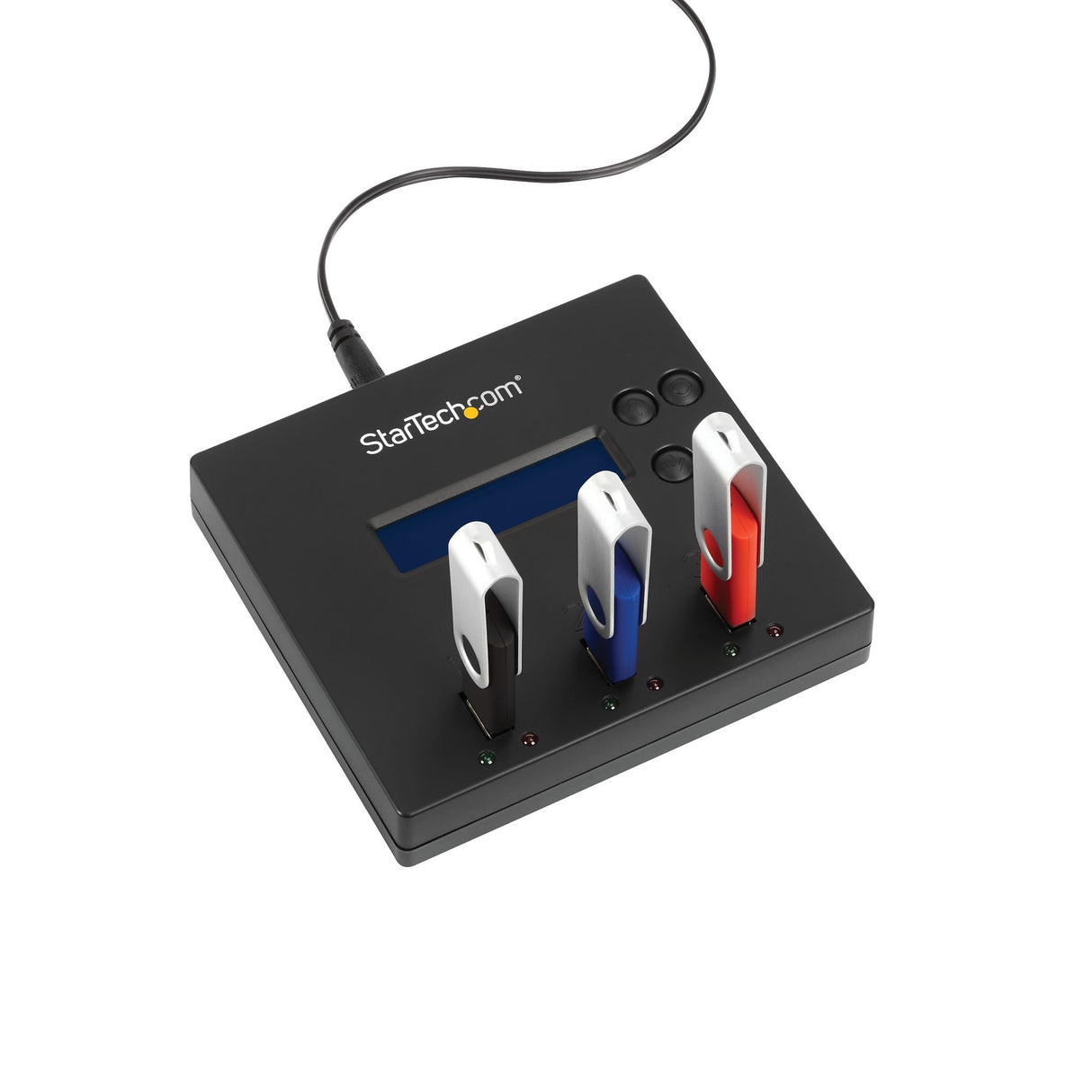 StarTech.com Standalone 1 to 2 USB Thumb Drive Duplicator and Eraser, Multiple USB Flash Drive Copier, System and File and Whole-Drive Copy at 1.5 GB/min, Single and 3-Pass Erase, LCD Display - TAA