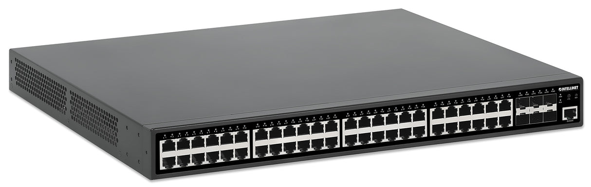 Intellinet 48-Port Gigabit Ethernet PoE+ Layer 2+ Managed Switch with Six 10G SFP+ Uplinks IEEE 802.3at/af (PoE+/PoE) Compliant, 450 W PoE Power Budget, Layer 2+/Layer 3 Lite, 6 x 10G SFP+ Open
