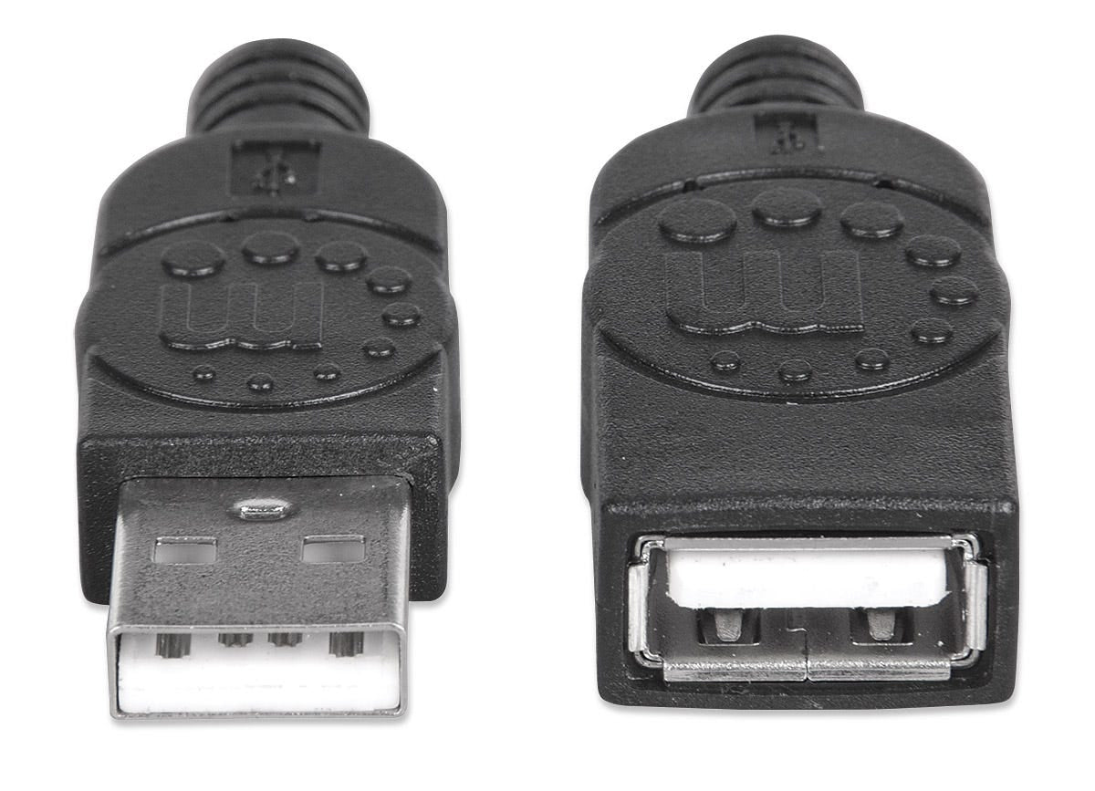 Manhattan USB-A to USB-A Extension Cable, 1.8m, Male to Female, 480 Mbps (USB 2.0), Black, Blister