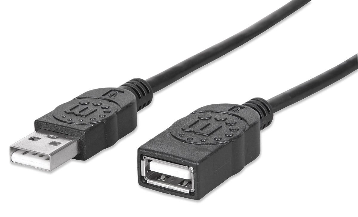 Manhattan USB-A to USB-A Extension Cable, 1.8m, Male to Female, 480 Mbps (USB 2.0), Black, Blister