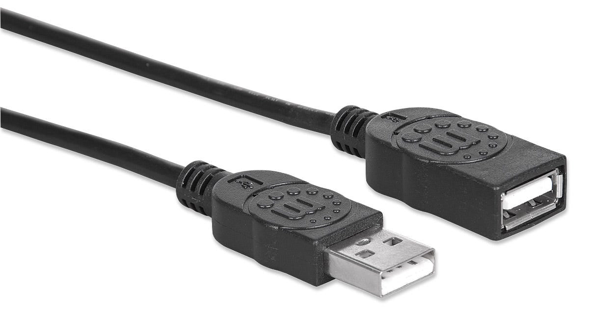 Manhattan USB-A to USB-A Extension Cable, 1.8m, Male to Female, 480 Mbps (USB 2.0), Black, Blister