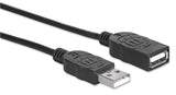 Manhattan USB-A to USB-A Extension Cable, 1.8m, Male to Female, 480 Mbps (USB 2.0), Black, Blister
