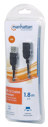 Manhattan USB-A to USB-A Extension Cable, 1.8m, Male to Female, 480 Mbps (USB 2.0), Black, Blister