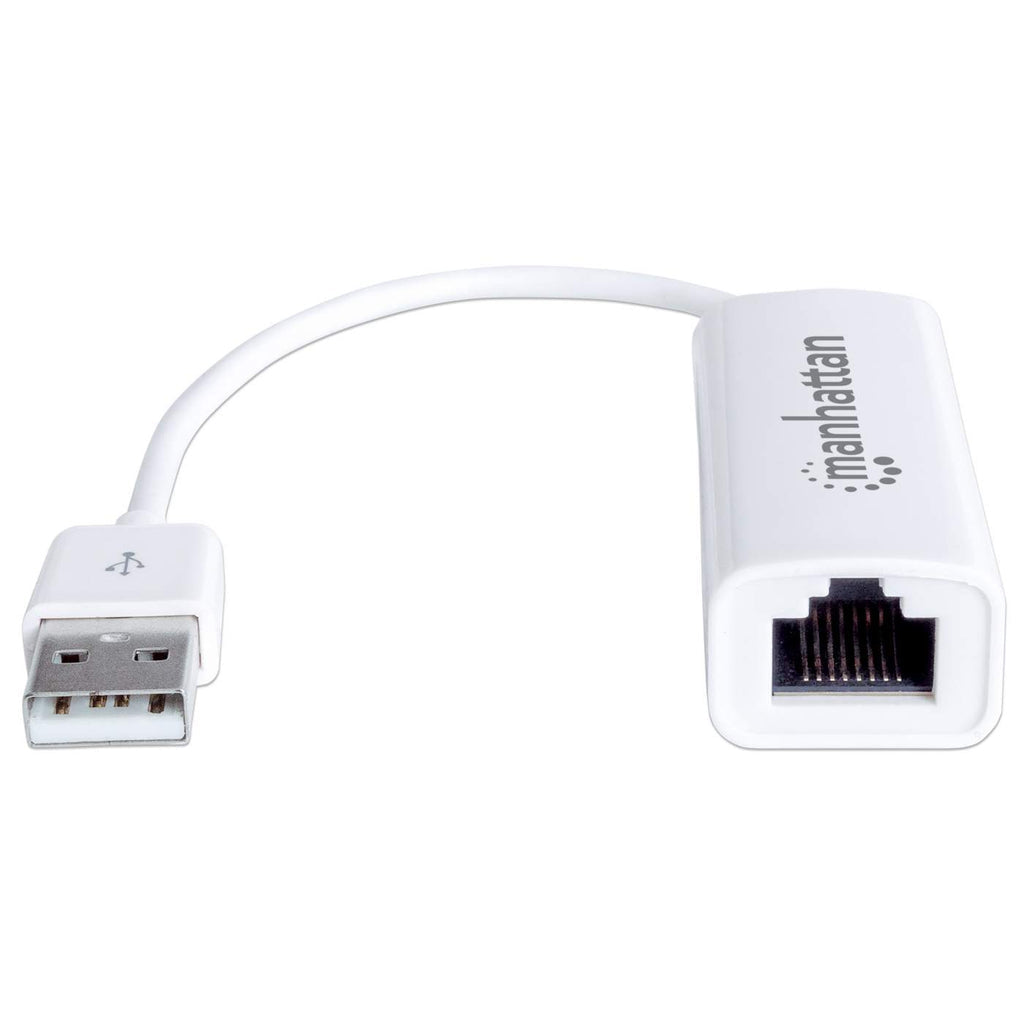 Manhattan USB-A Fast Ethernet Adapter, 10/100 Mbps Network, 480 Mbps (USB 2.0), Hi-Speed USB, RJ45, White, Three Year Warranty