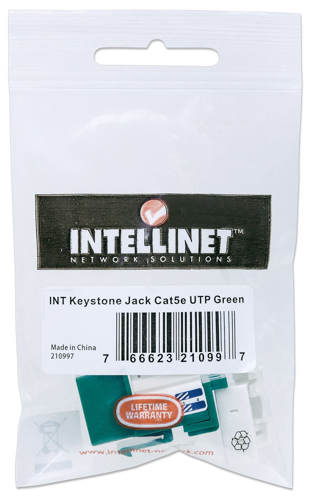 Intellinet Keystone Jack, Cat5e, UTP, Punch-down, Green